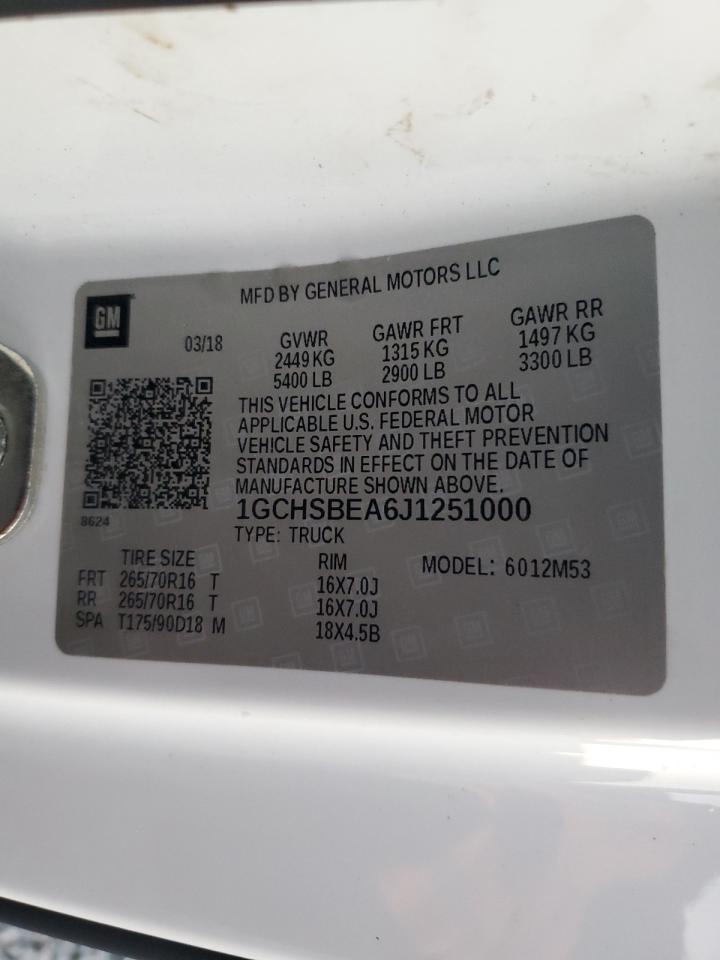 2018 Chevrolet Colorado VIN 1GCHSBEA6J1251000 Copart auction photo, front end damage thumbnail 13