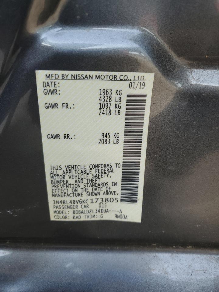 2019 Nissan Altima VIN 1N4BL4BV6KC173805 Copart auction photo, side damage thumbnail 12