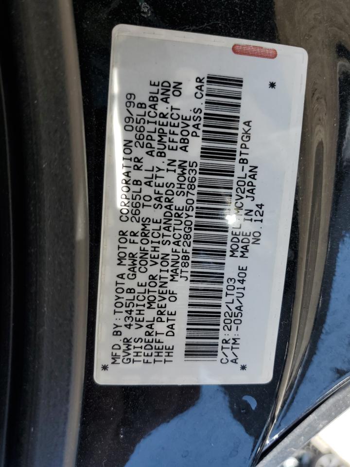 2000 Lexus ES VIN JT8BF28G0Y5078635 Copart auction photo, front end damage thumbnail 13