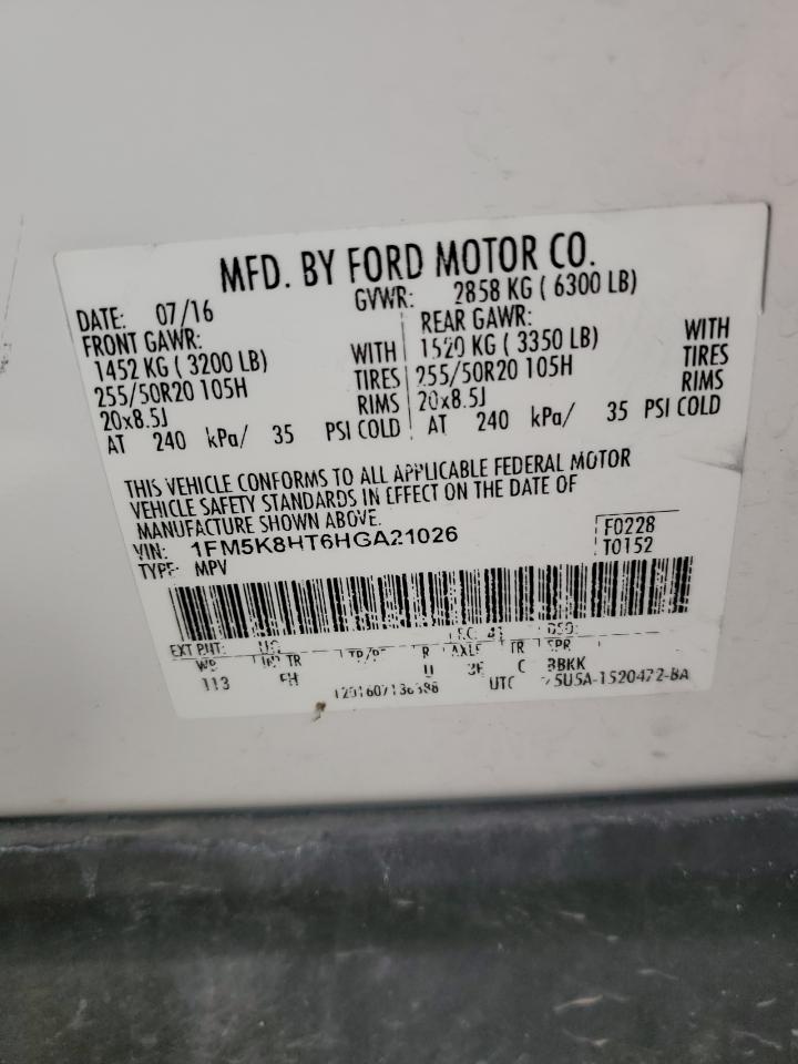 2017 Ford Explorer VIN 1FM5K8HT6HGA21026 Copart auction photo, front end damage thumbnail 13