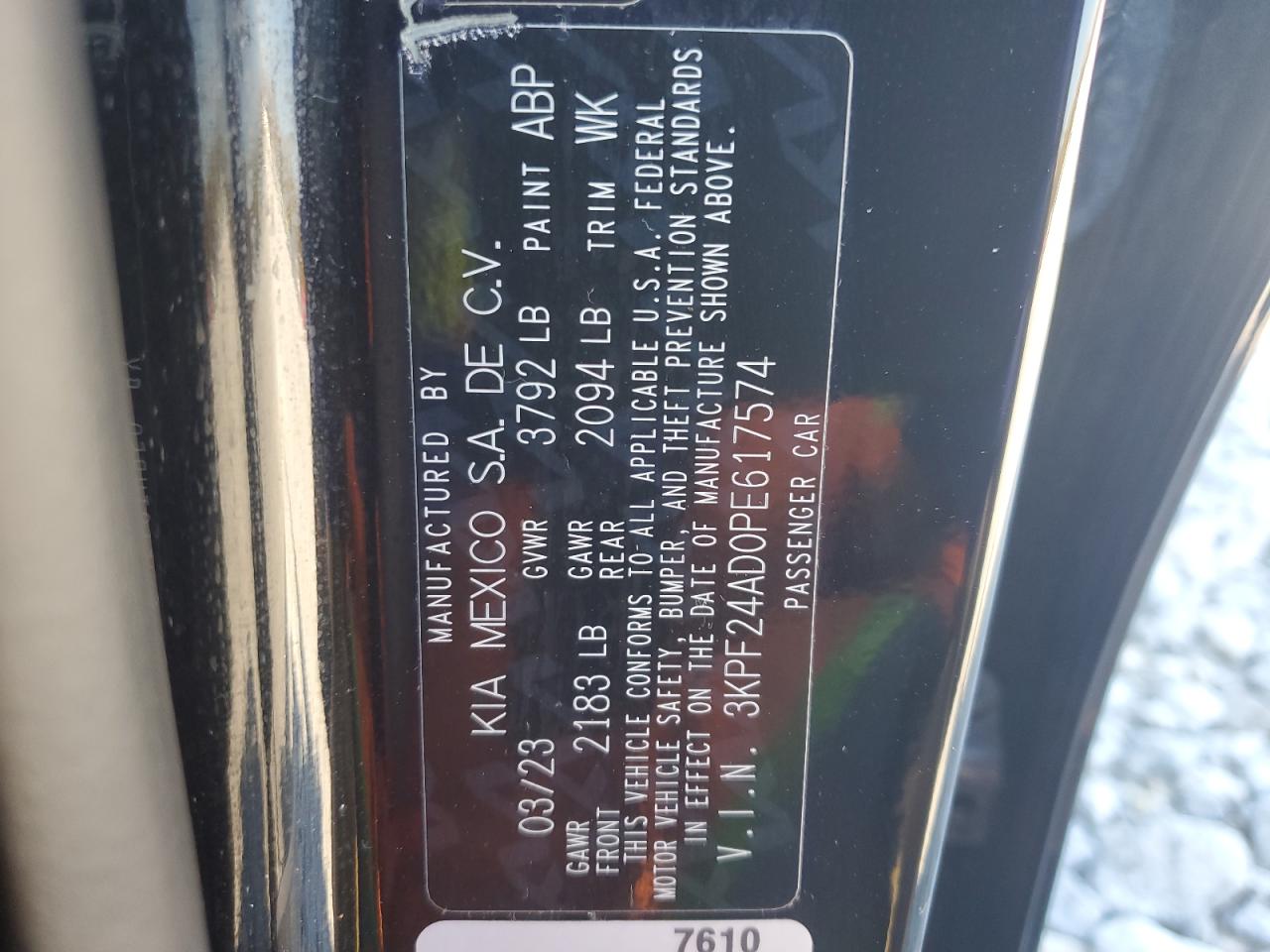2023 KIA Forte VIN 3KPF24AD0PE617574 Copart auction photo, front end / side damage thumbnail 13
