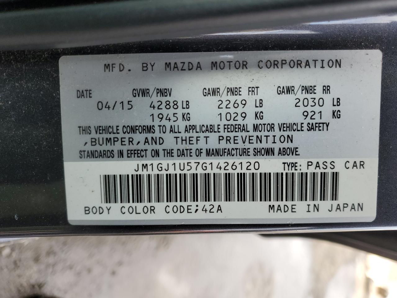 2016 Mazda 6 VIN JM1GJ1U57G1426120 Copart auction photo, rear end / minor dent/scratches damage thumbnail 14