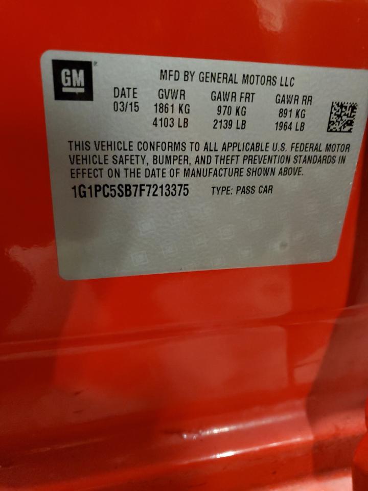 2015 Chevrolet Cruze VIN 1G1PC5SB7F7213375 Copart auction photo, side / front end damage thumbnail 12