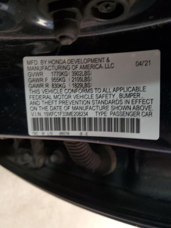 2021 Honda Civic VIN 19XFC1F33ME208234 Copart auction photo, front end damage thumbnail 12