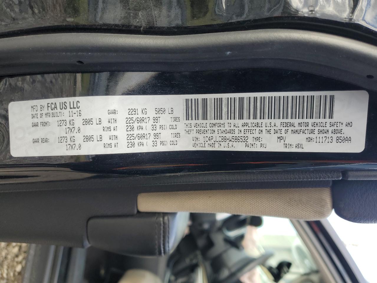 2017 Jeep Grand Cherokee VIN 1C4PJLCB8HW586532 Copart auction photo, front end damage thumbnail 14