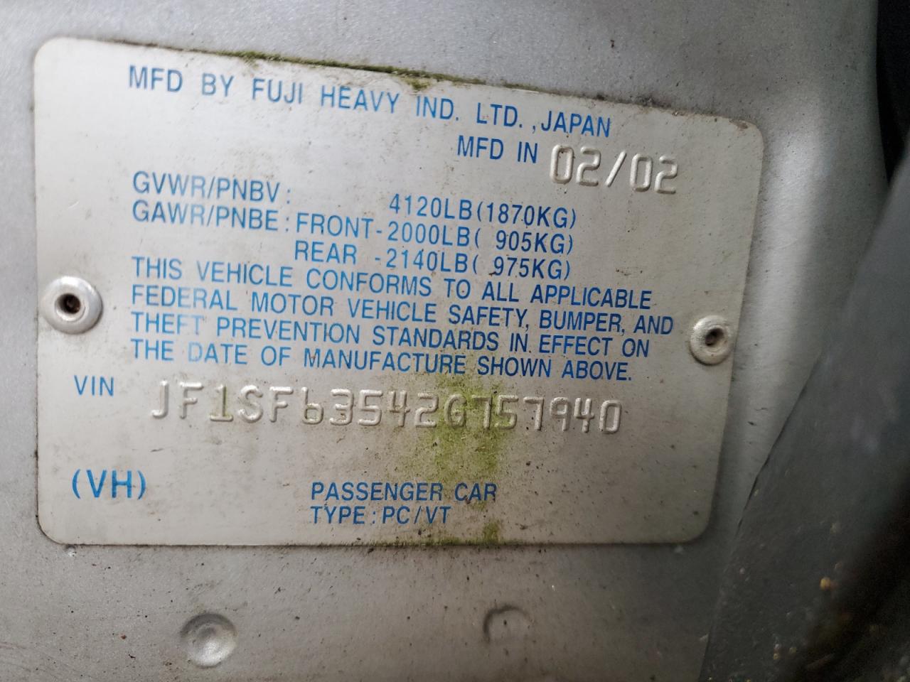2002 Subaru Forester VIN JF1SF63542G757940 Copart auction photo, all over / undercarriage damage thumbnail 13
