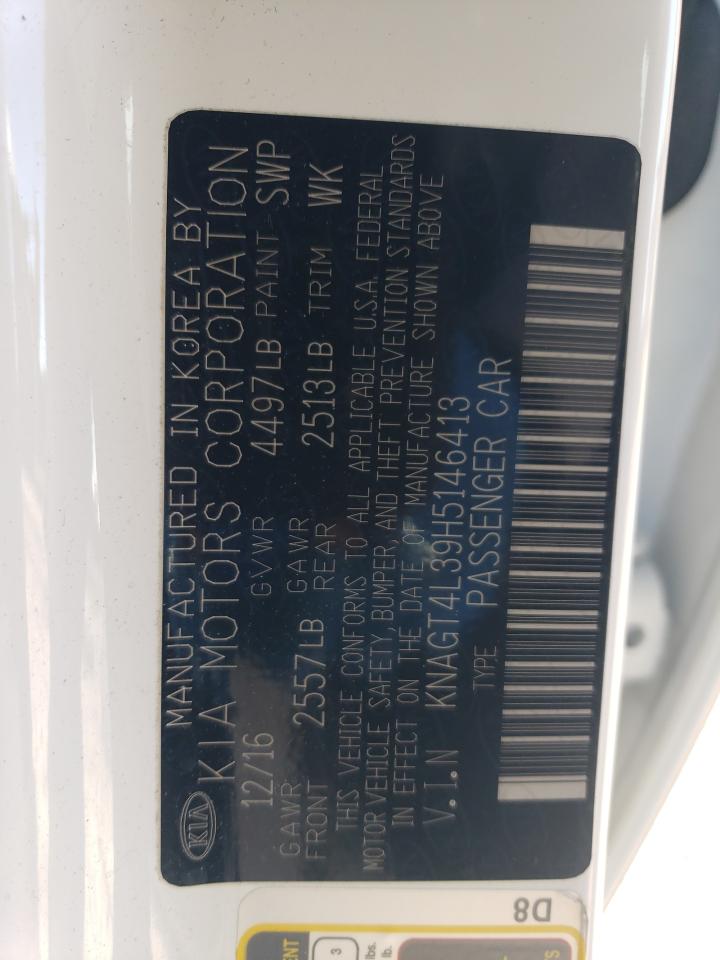 2017 KIA Optima VIN KNAGT4L39H5146413 Copart auction photo, front end damage thumbnail 12