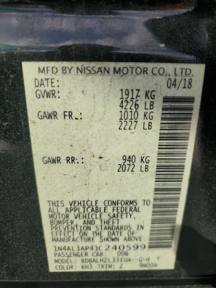 2018 Nissan Altima VIN 1N4AL3AP4JC240599 Copart auction photo, front end damage thumbnail 12