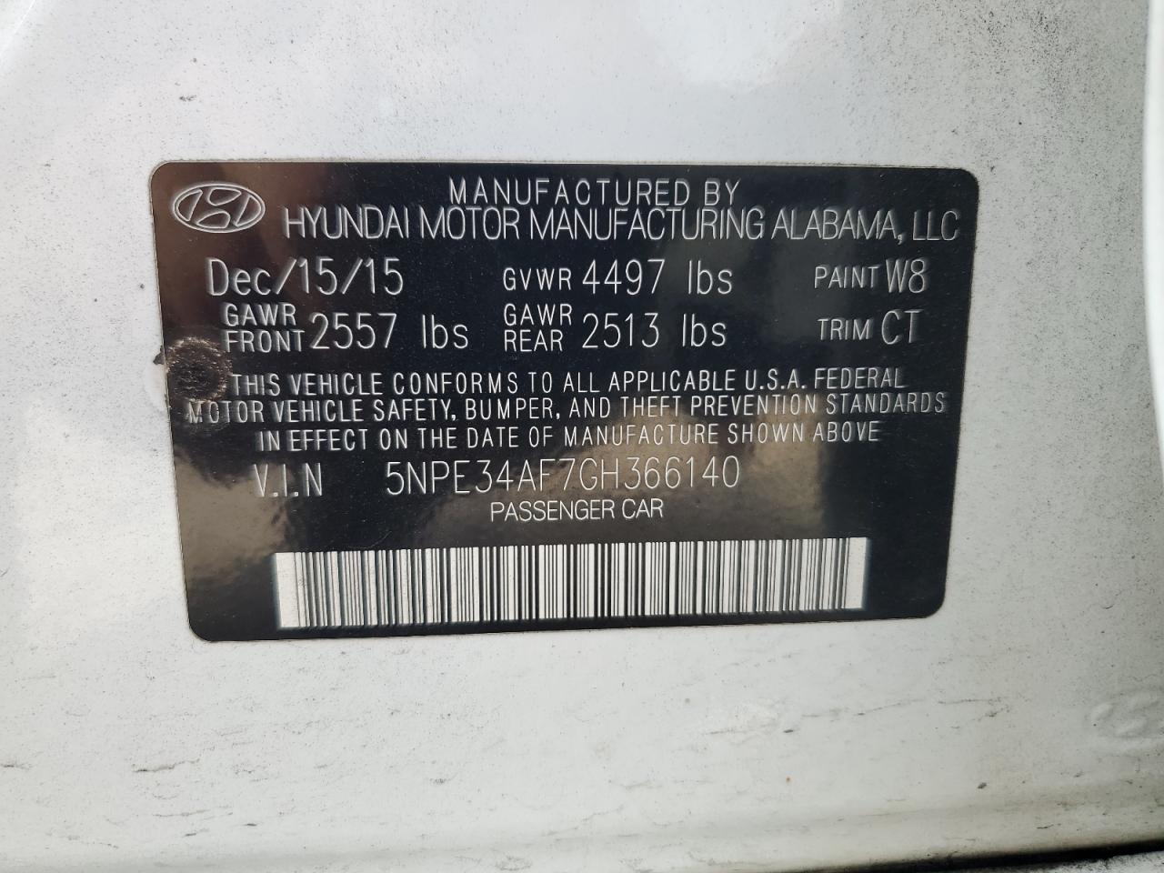 2016 Hyundai Sonata VIN 5NPE34AF7GH366140 Copart auction photo, front end damage thumbnail 12