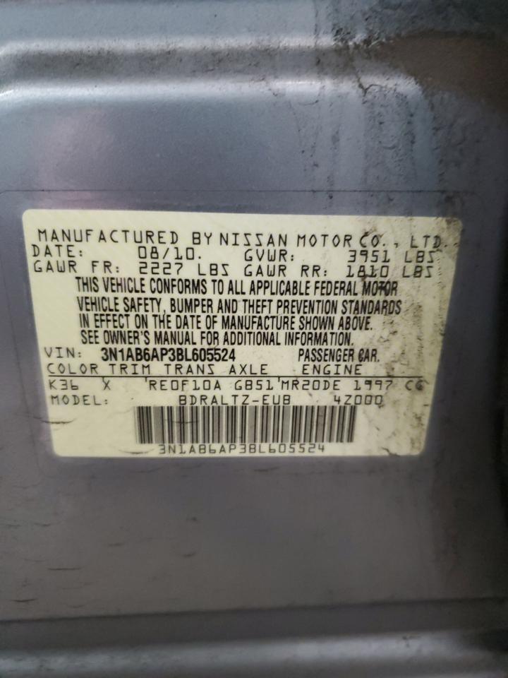 2011 Nissan Sentra VIN 3N1AB6AP3BL605524 Copart auction photo, rear end / side damage thumbnail 13