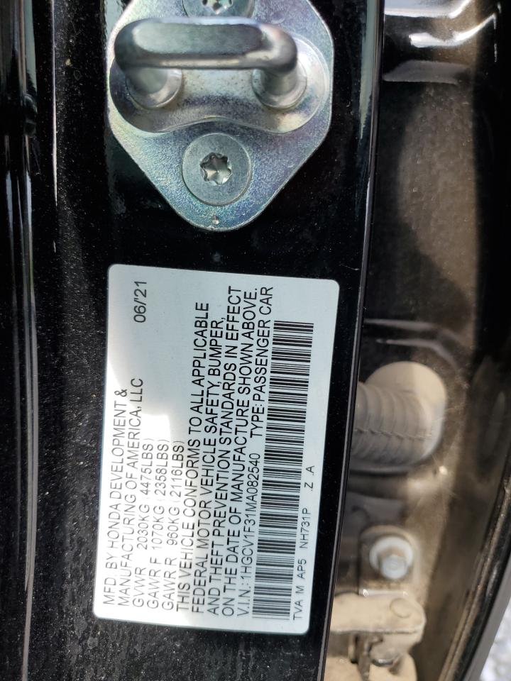 2021 Honda Accord VIN 1HGCV1F31MA082540 Copart auction photo, all over damage thumbnail 14