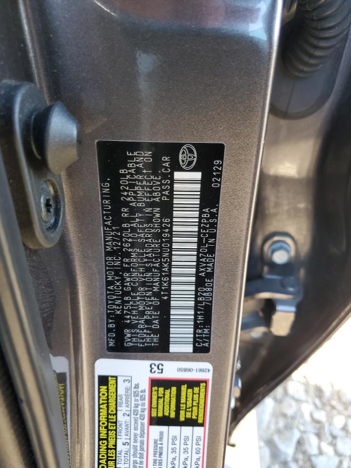 2022 Toyota Camry VIN 4T1K61AK5NU019426 Copart auction photo, minor dent/scratches damage thumbnail 12