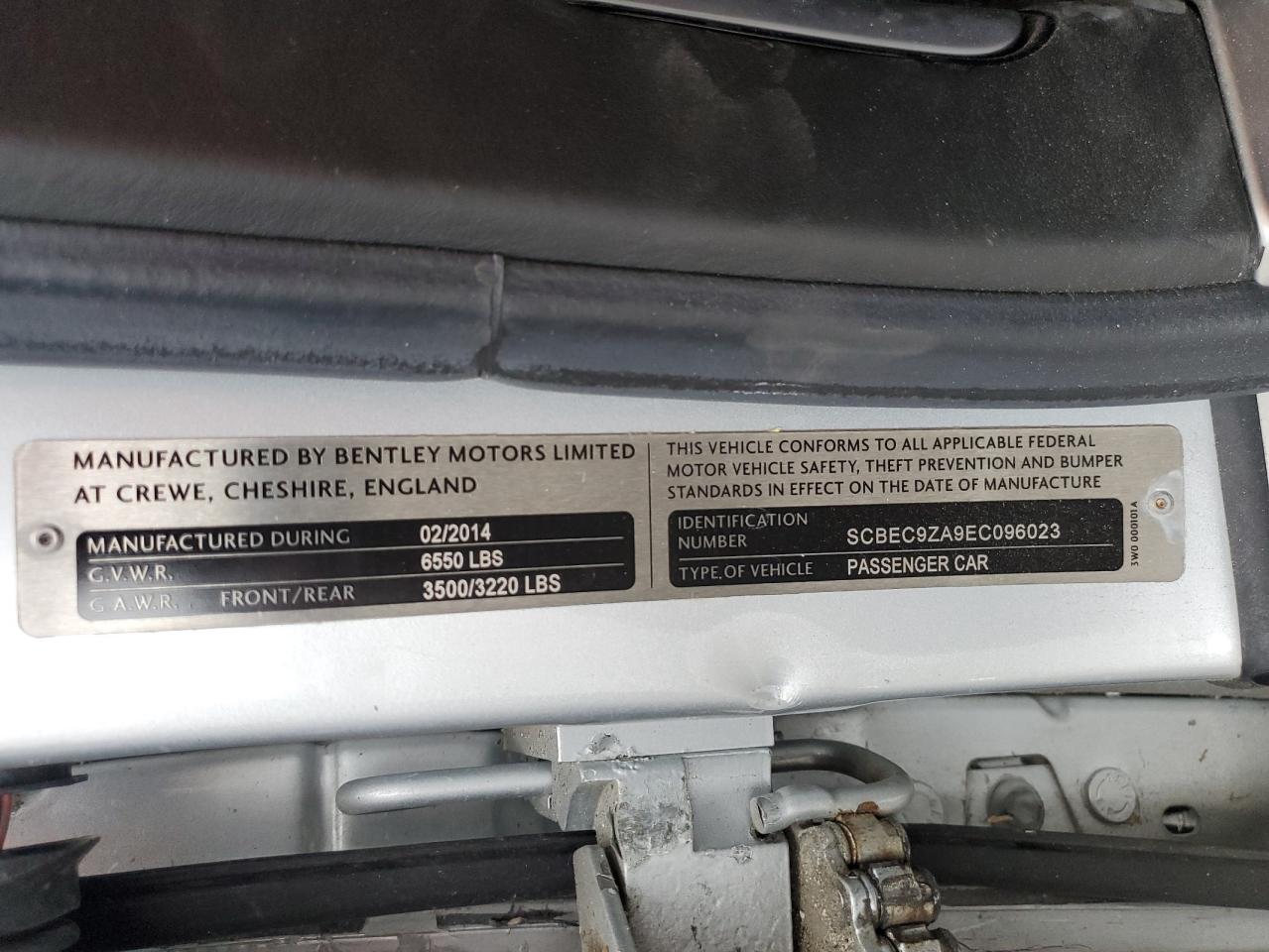 2014 Bentley Flying spur VIN SCBEC9ZA9EC096023 Copart auction photo, front end / rear end damage thumbnail 12