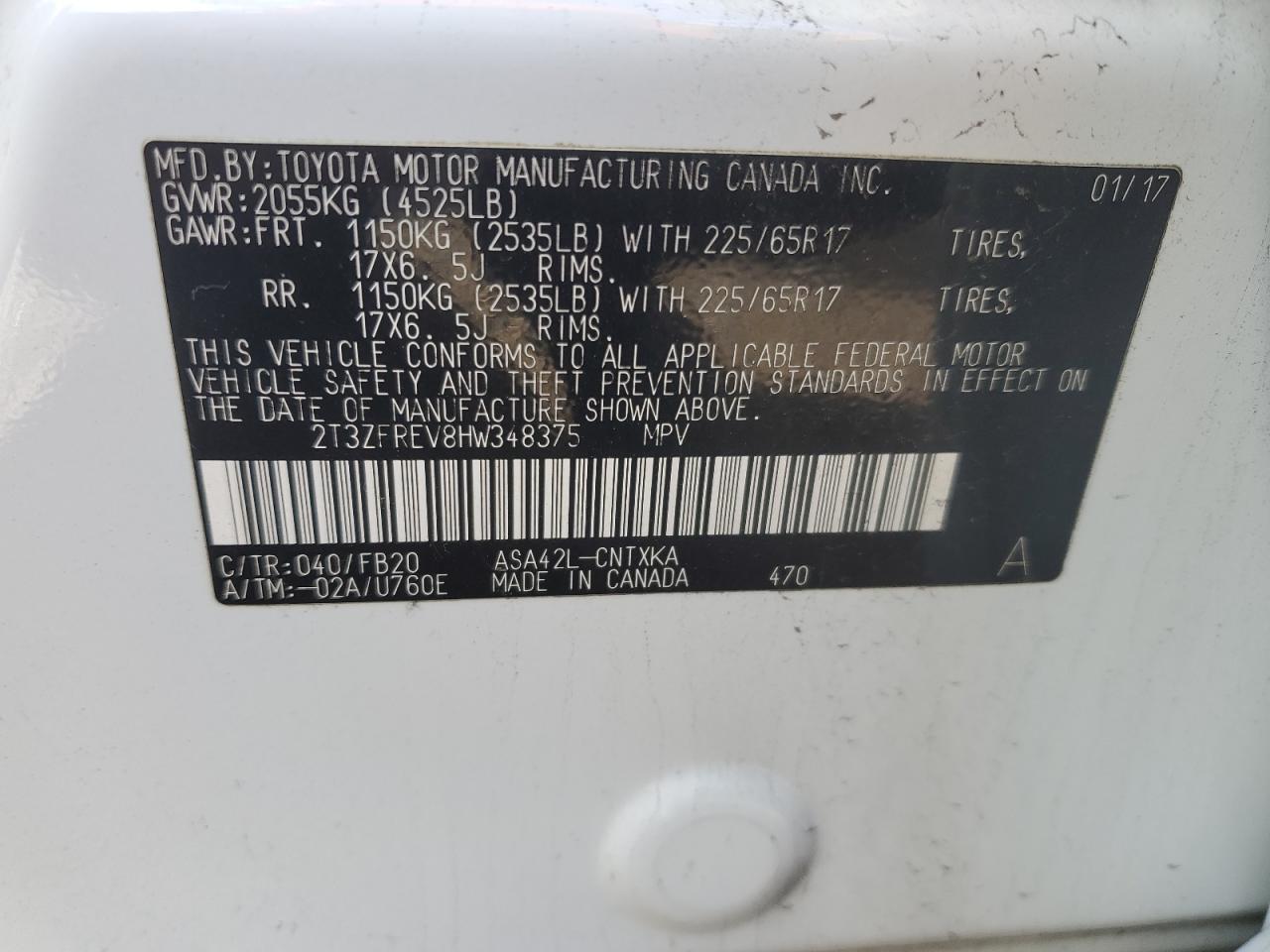 2017 Toyota RAV 4 VIN 2T3ZFREV8HW348375 Copart auction photo, undercarriage / front end damage thumbnail 13