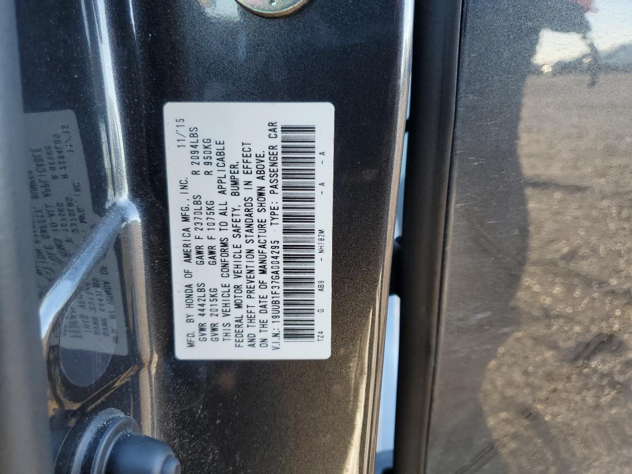 2016 Acura TLX VIN 19UUB1F37GA004295 Copart auction photo, front end / rear end damage thumbnail 14
