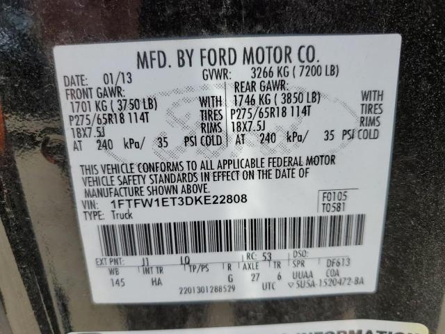 2013 Ford F-150 VIN 1FTFW1ET3DKE22808 Copart auction photo, hail damage thumbnail 12
