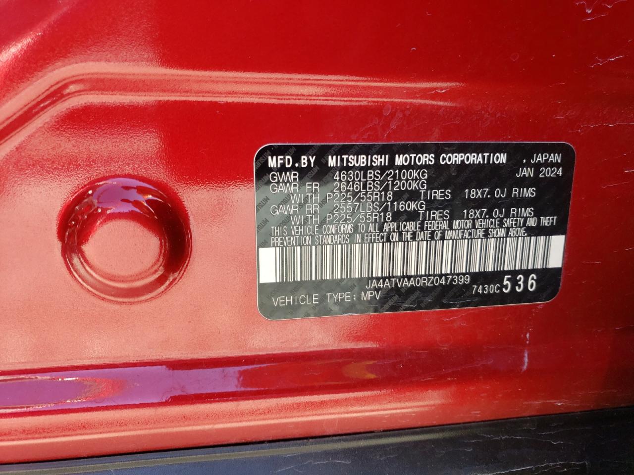 2024 Mitsubishi Eclipse VIN JA4ATVAA0RZ047399 Copart auction photo, front end damage thumbnail 13