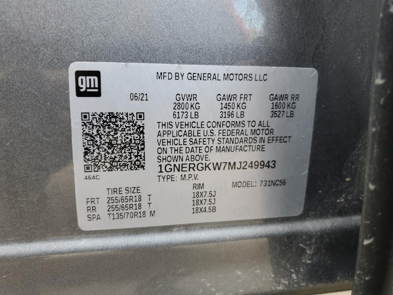 2021 Chevrolet Traverse VIN 1GNERGKW7MJ249943 Copart auction photo, front end damage thumbnail 13