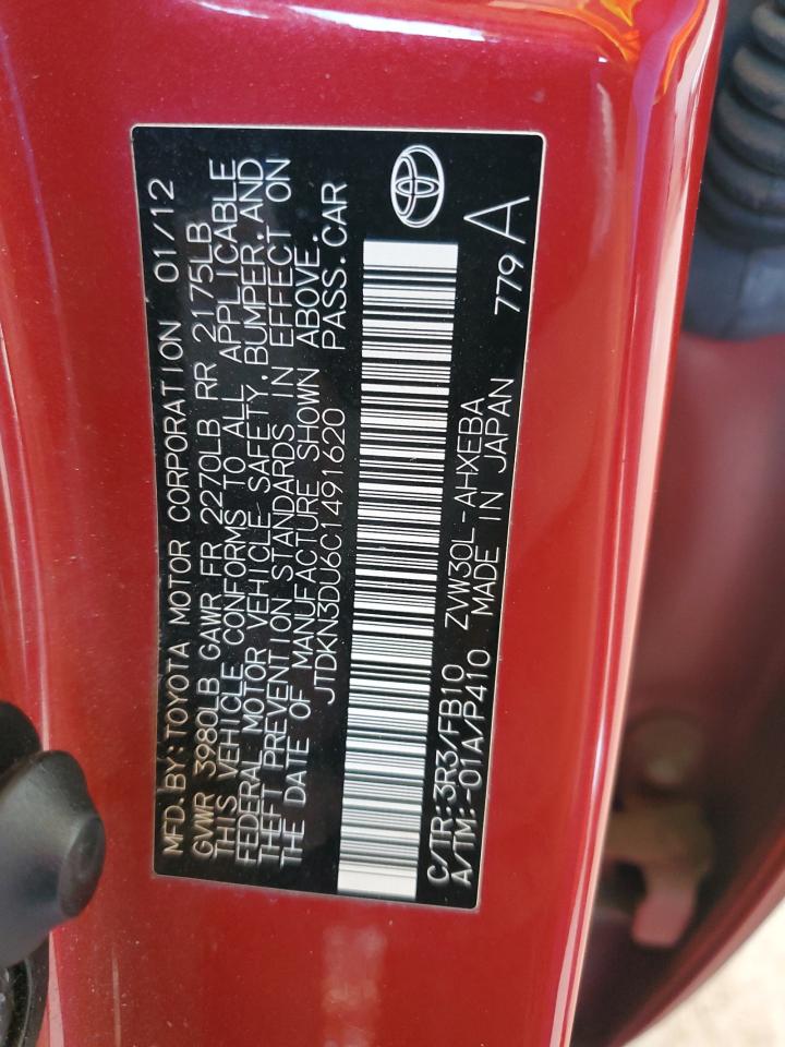 2012 Toyota Prius VIN JTDKN3DU6C1491620 Copart auction photo, front end / side damage thumbnail 12