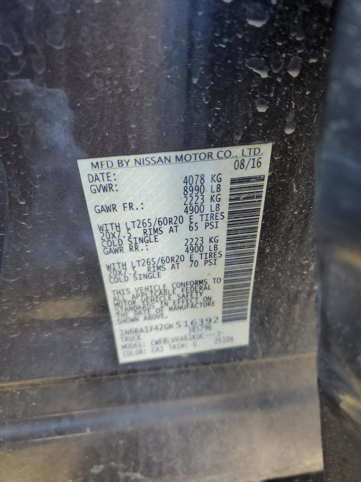 2016 Nissan Titan VIN 1N6BA1F42GN516392 Copart auction photo, front end damage thumbnail 12