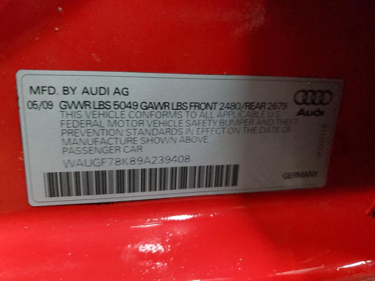 2009 Audi A4 VIN WAUGF78K89A239408 Copart auction photo, biohazard/chemical damage thumbnail 12