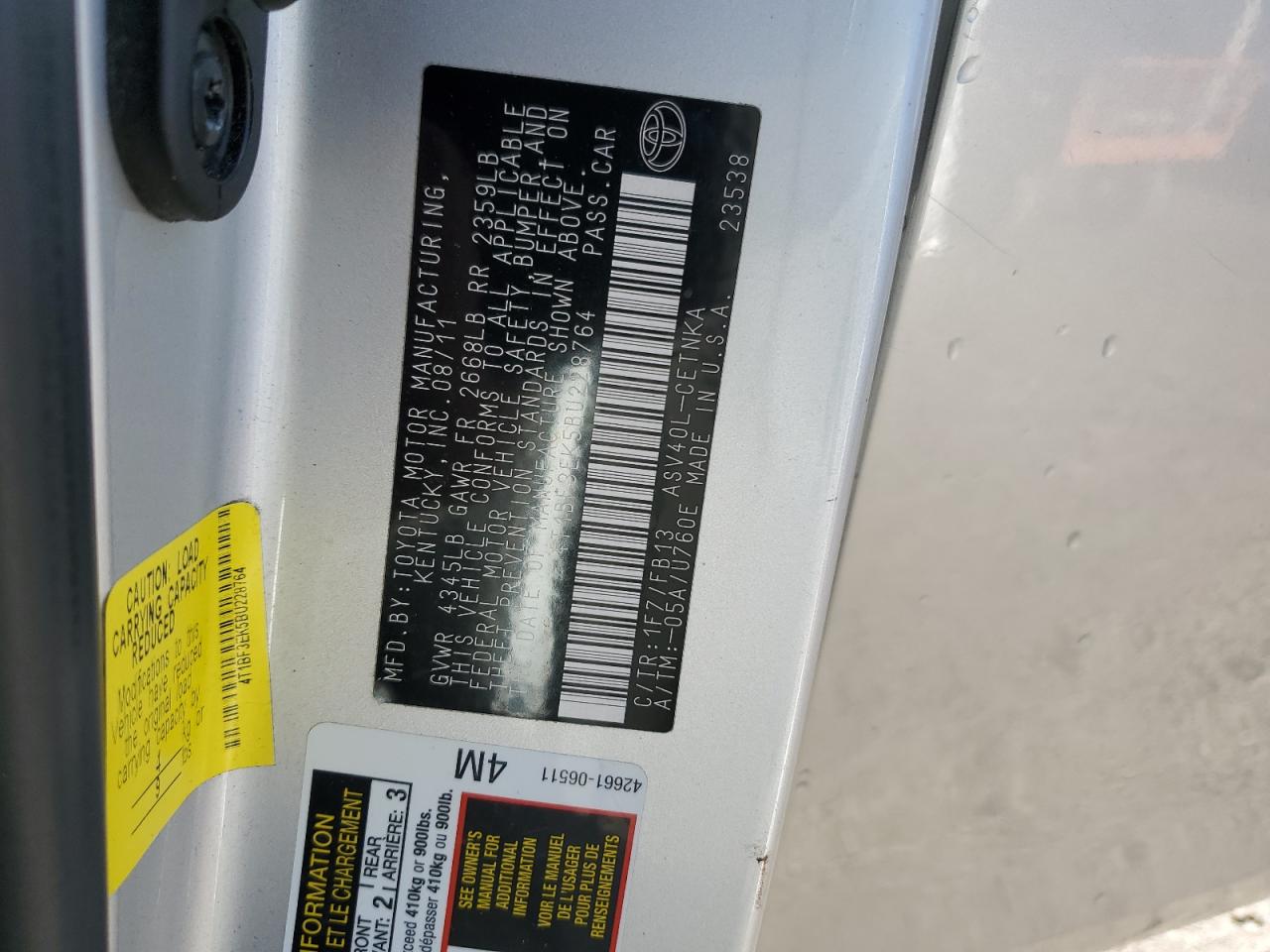 2011 Toyota Camry VIN 4T1BF3EK5BU228764 Copart auction photo, front end / minor dent/scratches damage thumbnail 13