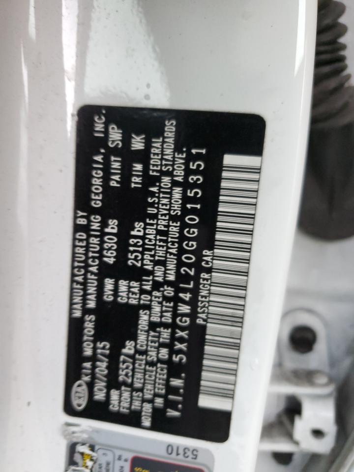 2016 KIA Optima VIN 5XXGW4L20GG015351 Copart auction photo, water/flood damage thumbnail 13