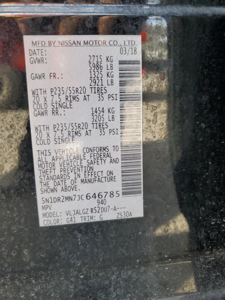 2018 Nissan Pathfinder VIN 5N1DR2MN7JC646785 Copart auction photo, front end damage thumbnail 14