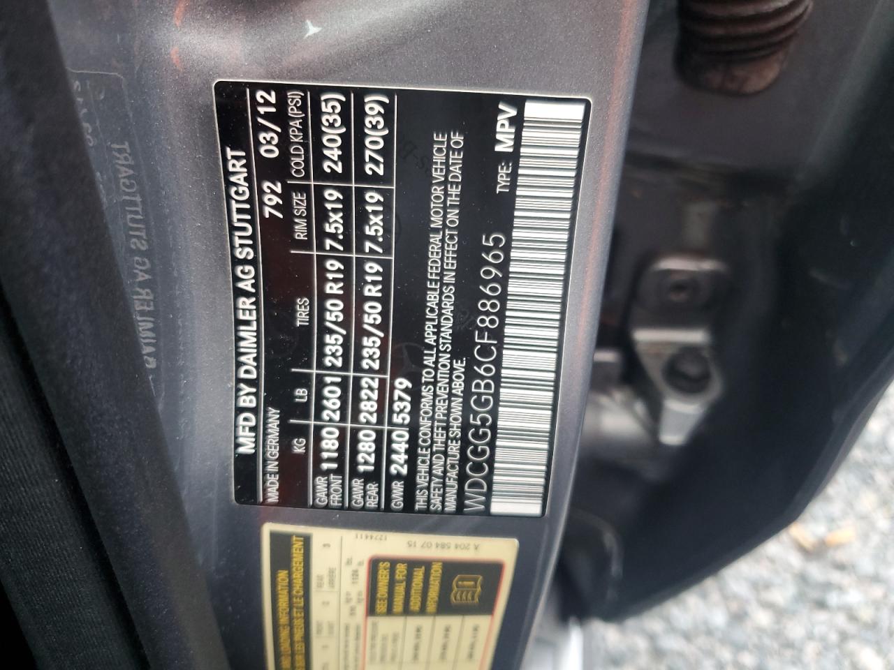 2012 Mercedes-Benz GLK-klasse VIN WDCGG5GB6CF886965 Copart auction photo, water/flood damage thumbnail 14