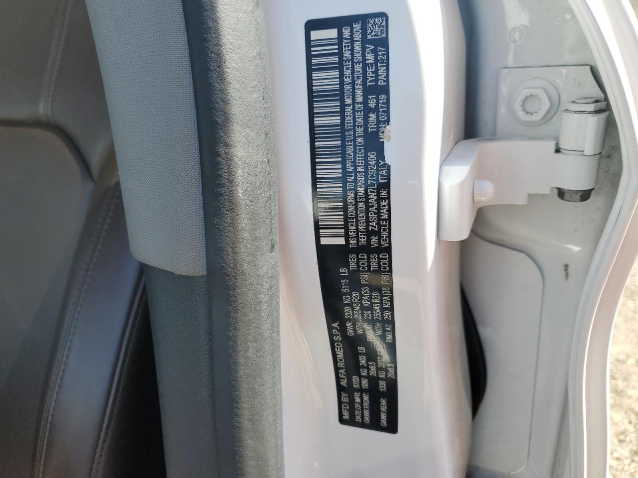 2020 Alfa Romeo Stelvio VIN ZASPAJAN7L7C92406 Copart auction photo, front end damage thumbnail 13