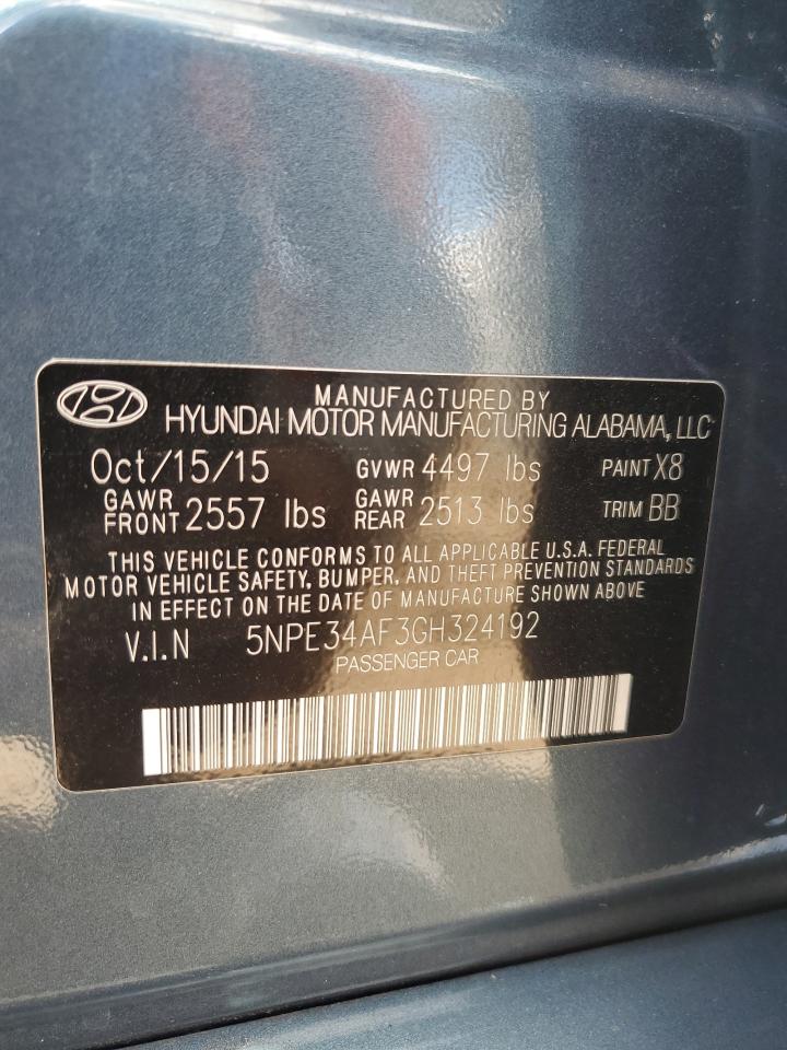2016 Hyundai Sonata VIN 5NPE34AF3GH324192 Copart auction photo, water/flood damage thumbnail 13