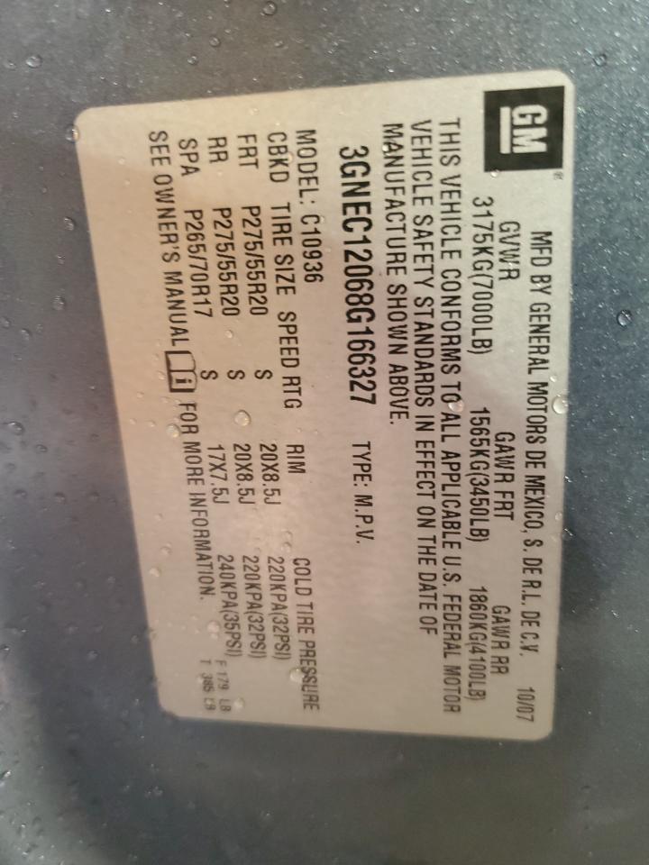 2008 Chevrolet Avalanche VIN 3GNEC12068G166327 Copart auction photo, front end / side damage thumbnail 15
