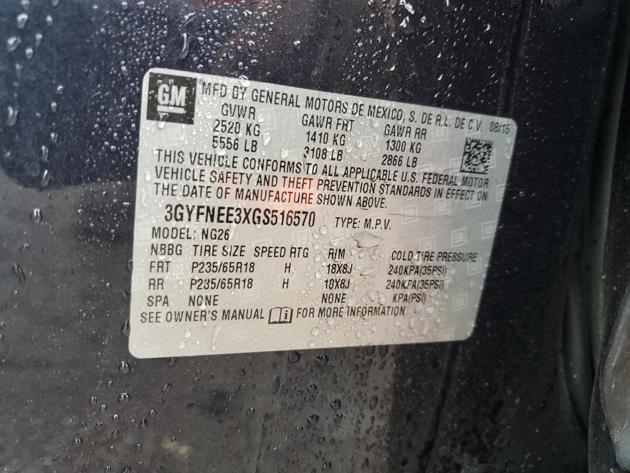 2016 Cadillac SRX VIN 3GYFNEE3XGS516570 Copart auction photo, front end / side damage thumbnail 13