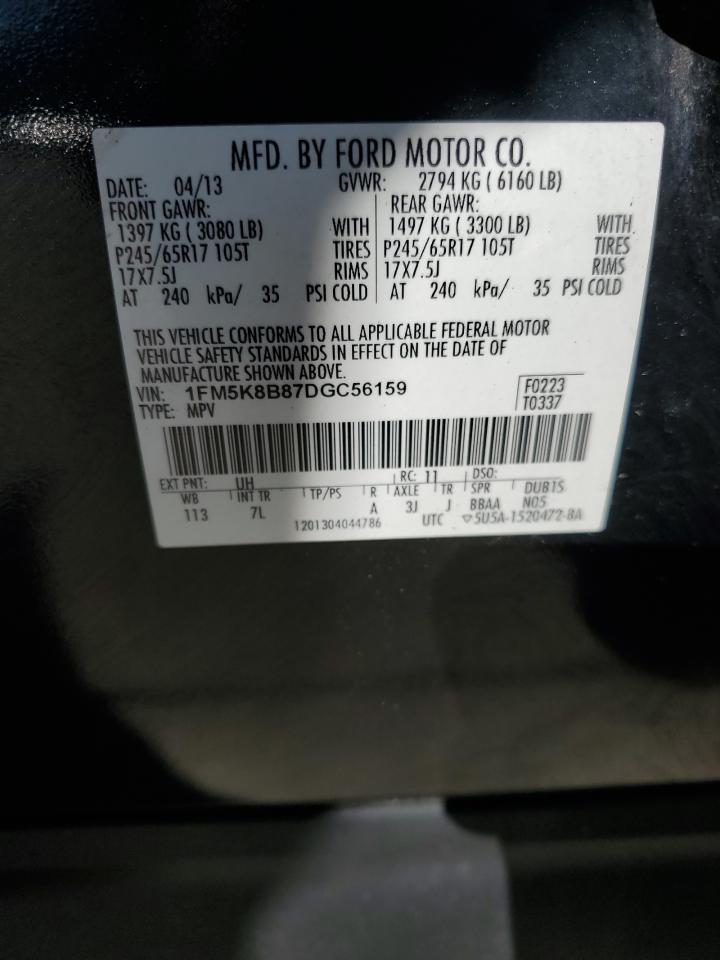 2013 Ford Explorer VIN 1FM5K8B87DGC56159 Copart auction photo, side damage thumbnail 12