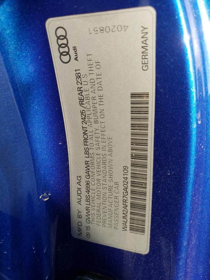 2016 Audi A5 VIN WAUM2AFR7GA024109 Copart auction photo, front end damage thumbnail 13