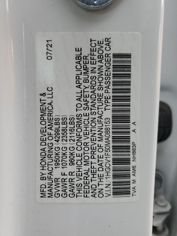 2021 Honda Accord VIN 1HGCV1F50MA088153 Copart auction photo, undercarriage / front end damage thumbnail 12