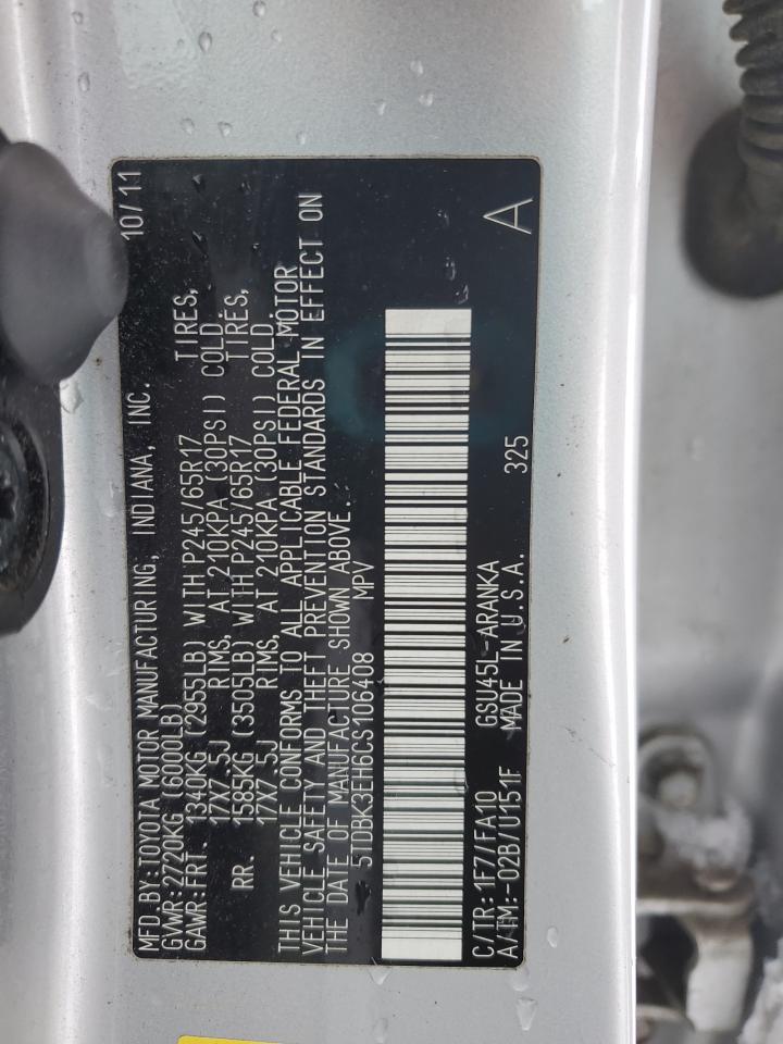 2012 Toyota Highlander VIN 5TDBK3EH6CS106408 Copart auction photo, all over / undercarriage damage thumbnail 14