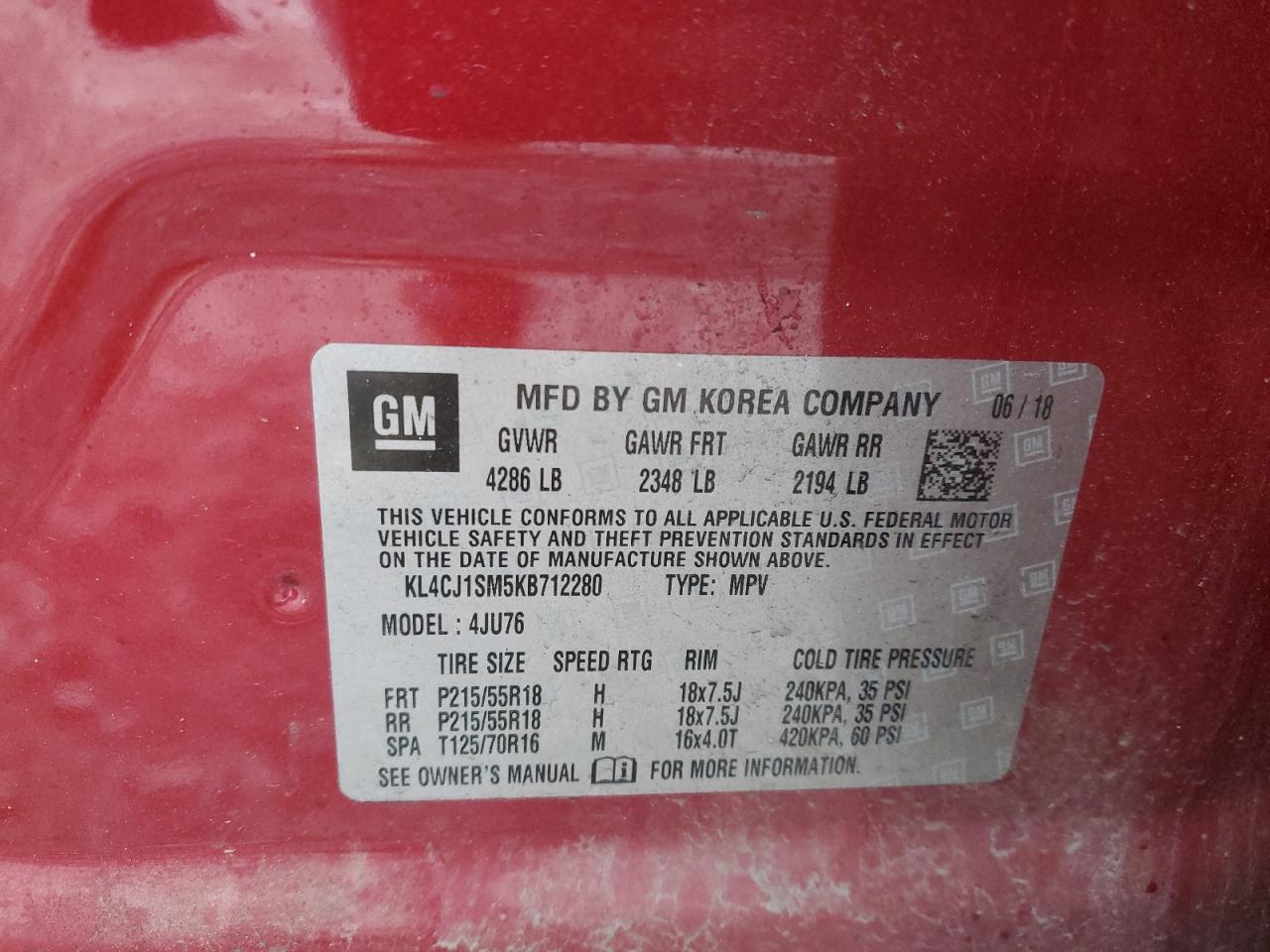 2019 Buick Encore VIN KL4CJ1SM5KB712280 Copart auction photo, front end / minor dent/scratches damage thumbnail 15