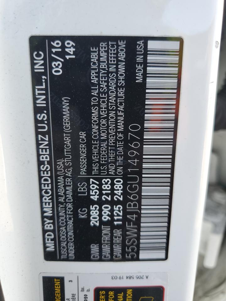 2016 Mercedes-Benz C-klasse VIN 55SWF4JB6GU149670 Copart auction photo, front end damage thumbnail 12
