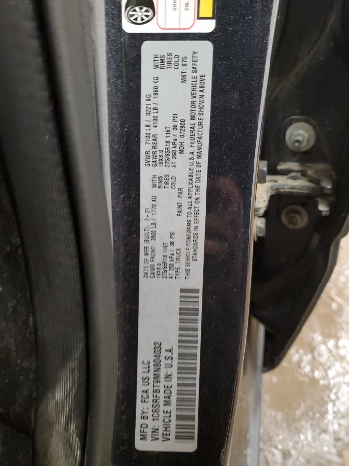 2021 RAM 1500 VIN 1C6SRFBT9MN804032 Copart auction photo, rear end damage thumbnail 13