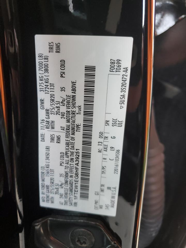 2017 Ford F-150 VIN 1FTEW1EG8HFA39251 Copart auction photo, side damage thumbnail 12