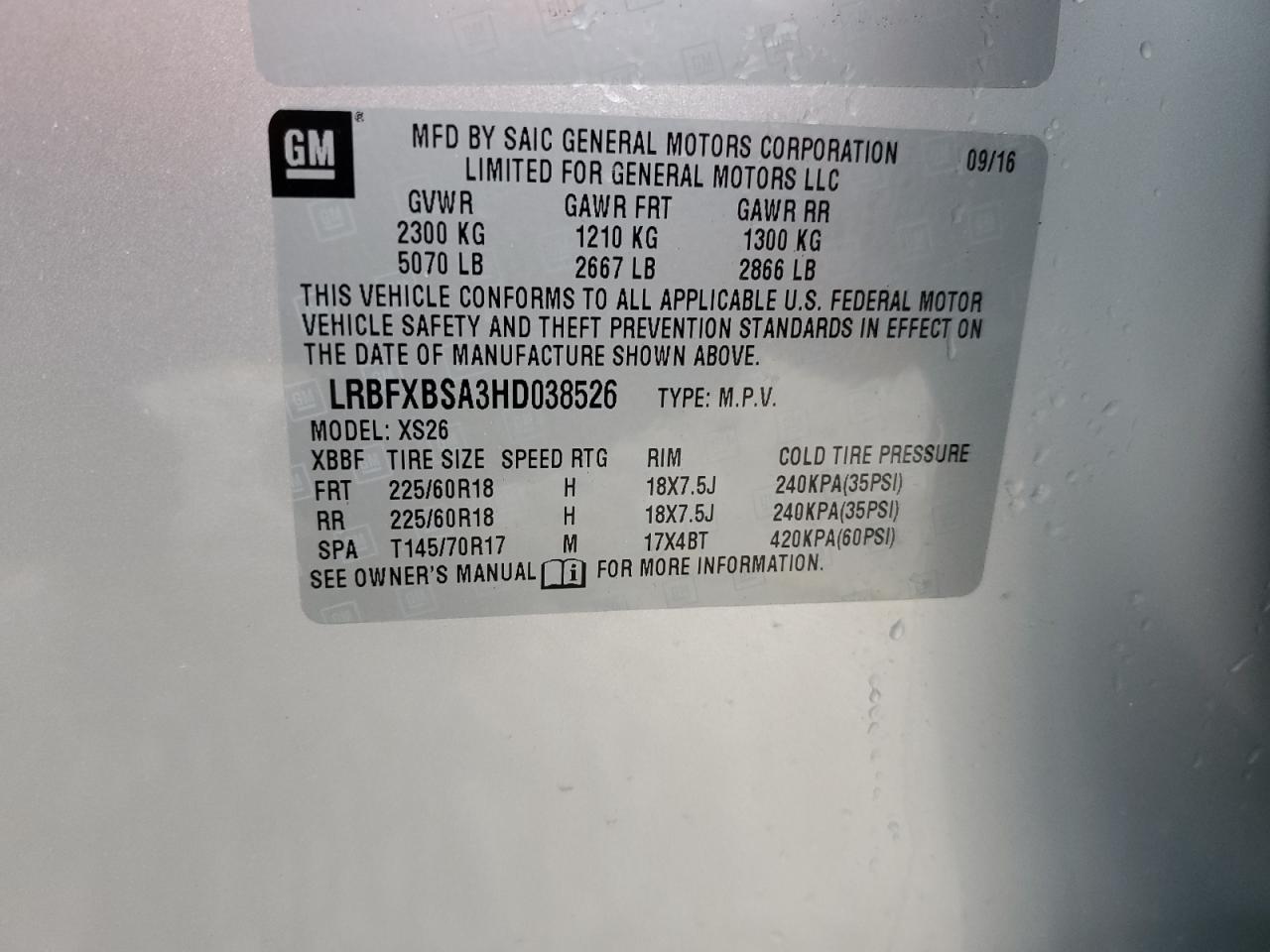 2017 Buick Envision VIN LRBFXBSA3HD038526 Copart auction photo, front end / side damage thumbnail 14