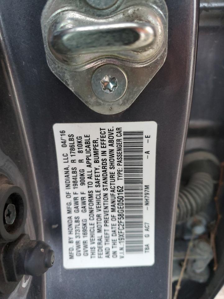 2016 Honda Civic VIN 19XFC2F58GE050162 Copart auction photo, all over damage thumbnail 13