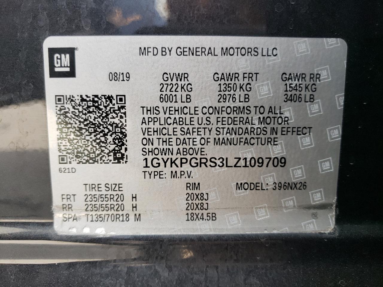2020 Cadillac XT6 VIN 1GYKPGRS3LZ109709 Copart auction photo, front end / side damage thumbnail 13