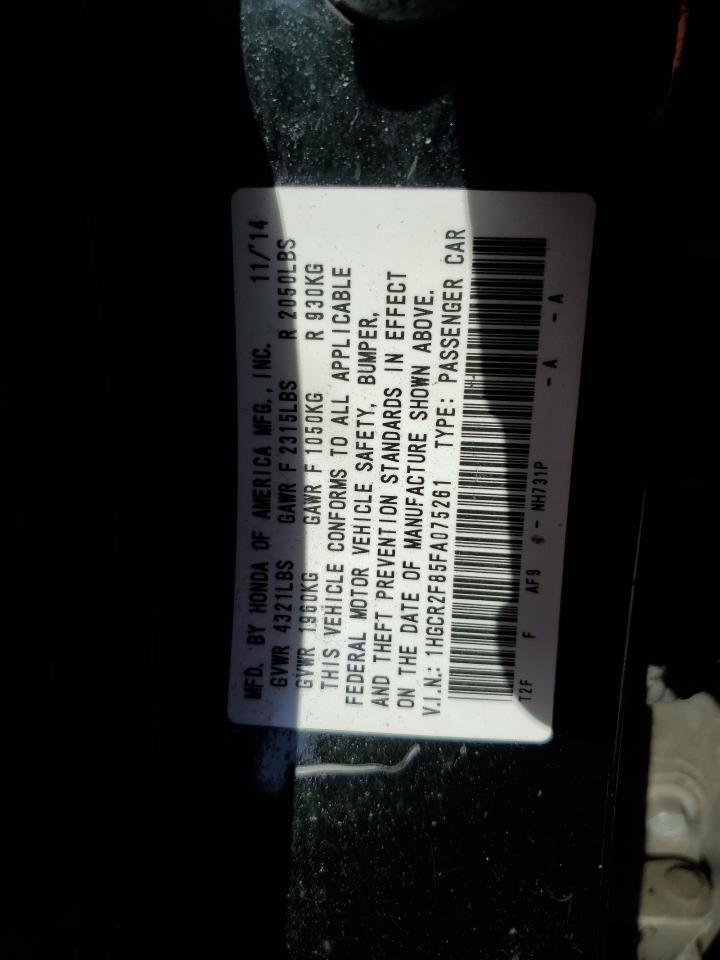 2015 Honda Accord VIN 1HGCR2F85FA075261 Copart auction photo, all over damage thumbnail 12