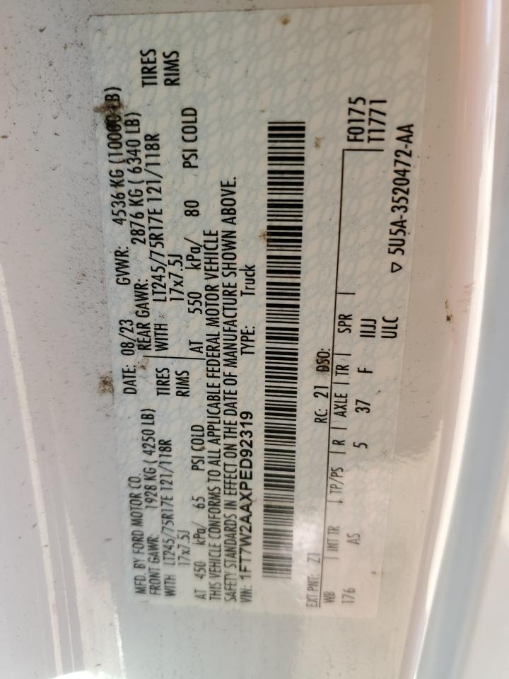 2023 Ford F250 VIN 1FT7W2AAXPED92319 Copart auction photo, all over damage thumbnail 14