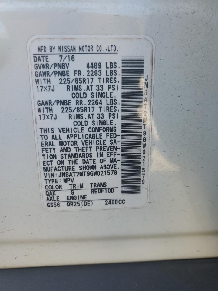 2016 Nissan Rogue VIN JN8AT2MT9GW021579 Copart auction photo, side / front end damage thumbnail 15