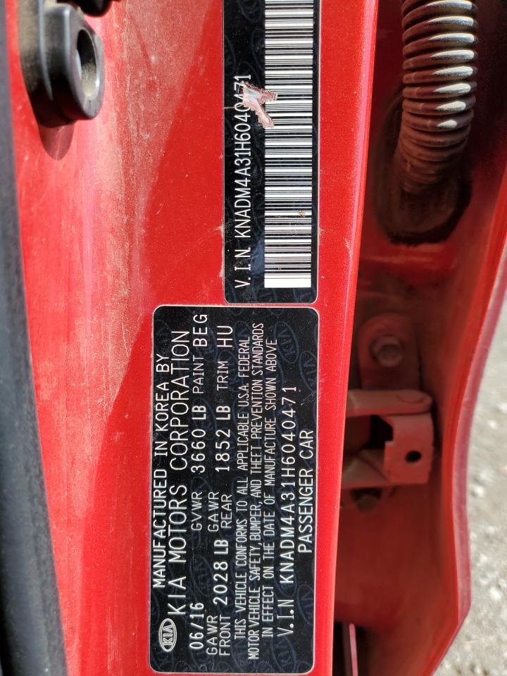 2017 KIA Rio VIN KNADM4A31H6040471 Copart auction photo, front end damage thumbnail 13