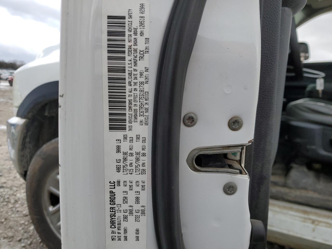 2014 RAM 2500 VIN 3C6TR5HT7EG181736 Copart auction photo, side / minor dent/scratches damage thumbnail 12