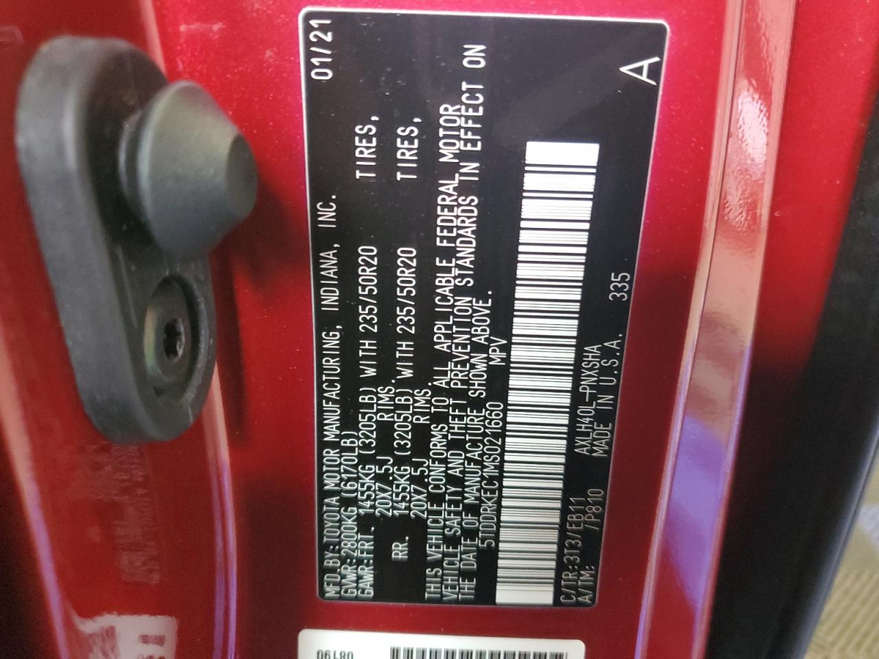 2021 Toyota Sienna VIN 5TDDRKEC1MS021660 Copart auction photo, front end damage thumbnail 14